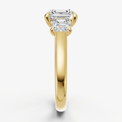 Asscher Trilogy Diamond Engagement Ring with 0.50ct Side Stones