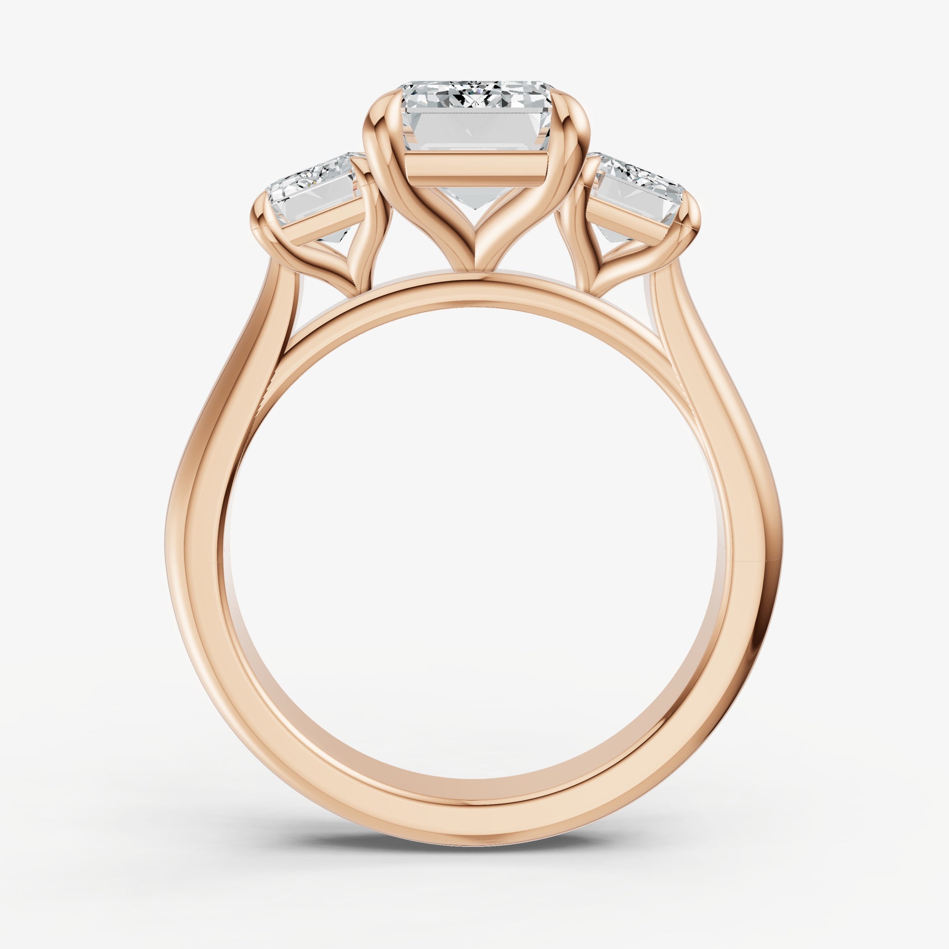 Emerald Trilogy Diamond Engagement Ring with 0.50ct Side Stones