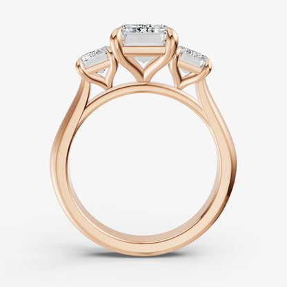 Emerald Trilogy Diamond Engagement Ring with 0.50ct Side Stones