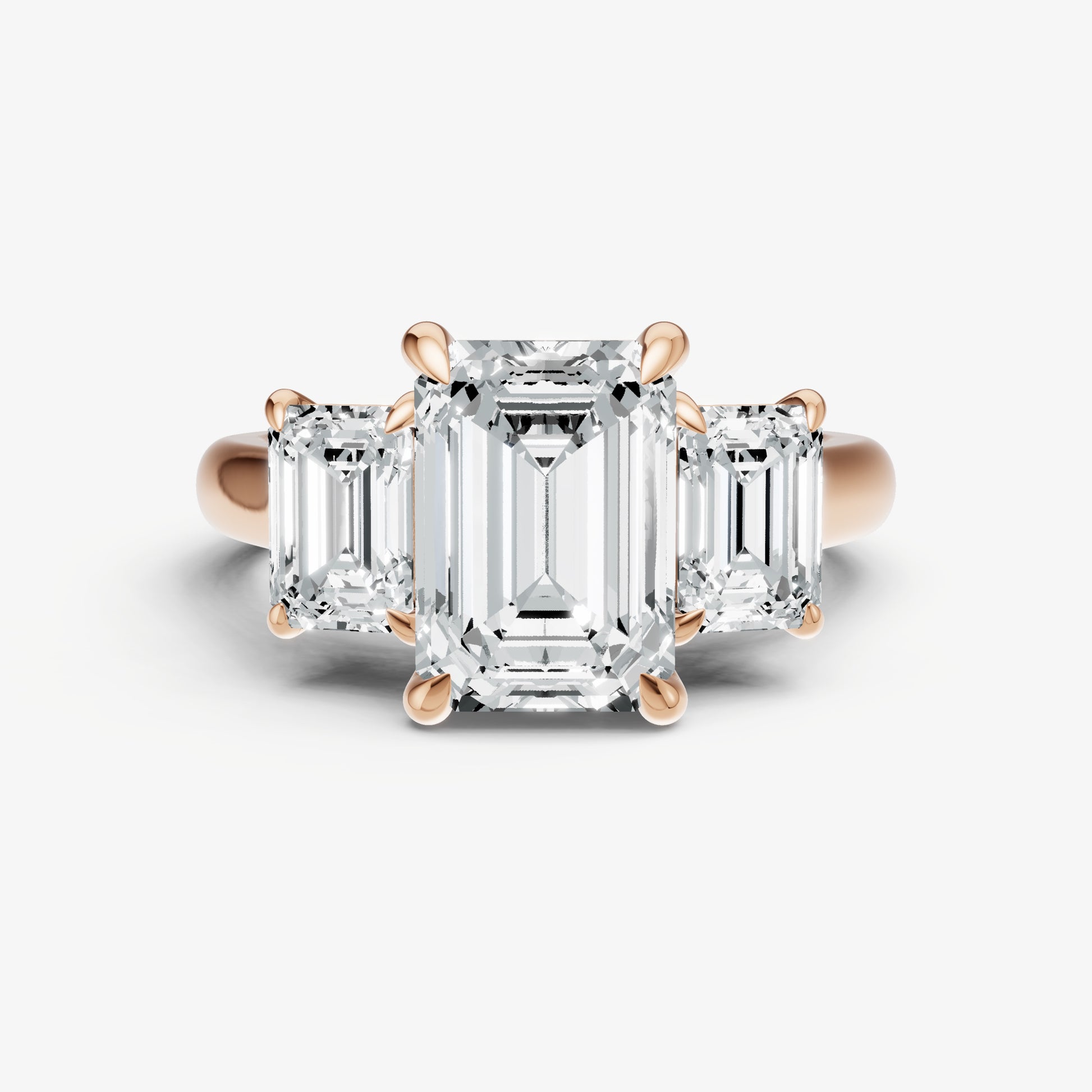 Emerald Trilogy Diamond Engagement Ring with 0.50ct Side Stones