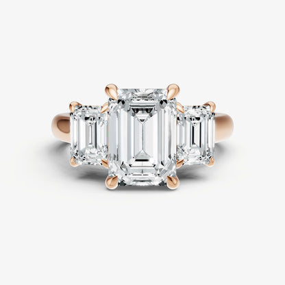 Emerald Trilogy Diamond Engagement Ring with 0.50ct Side Stones