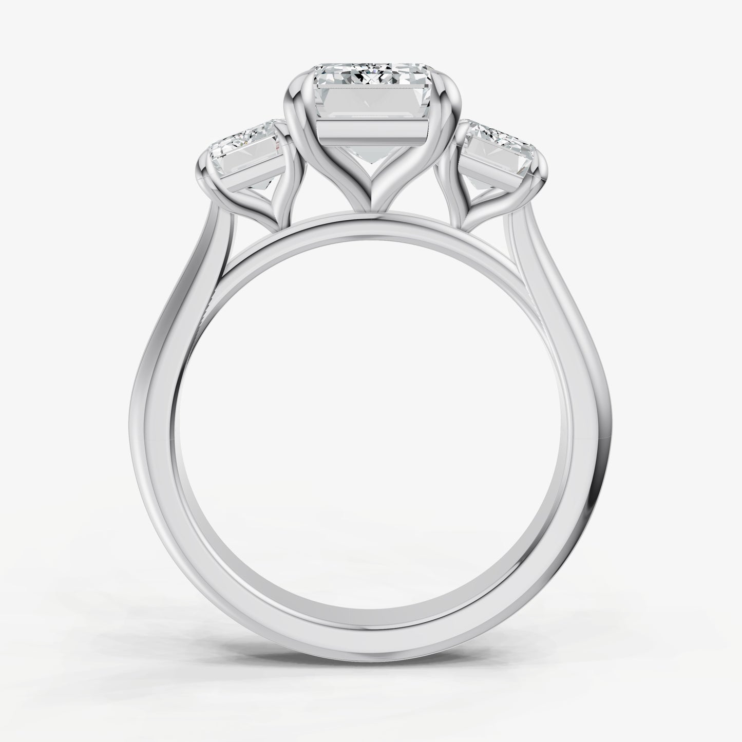Emerald Trilogy Diamond Engagement Ring with 0.50ct Side Stones