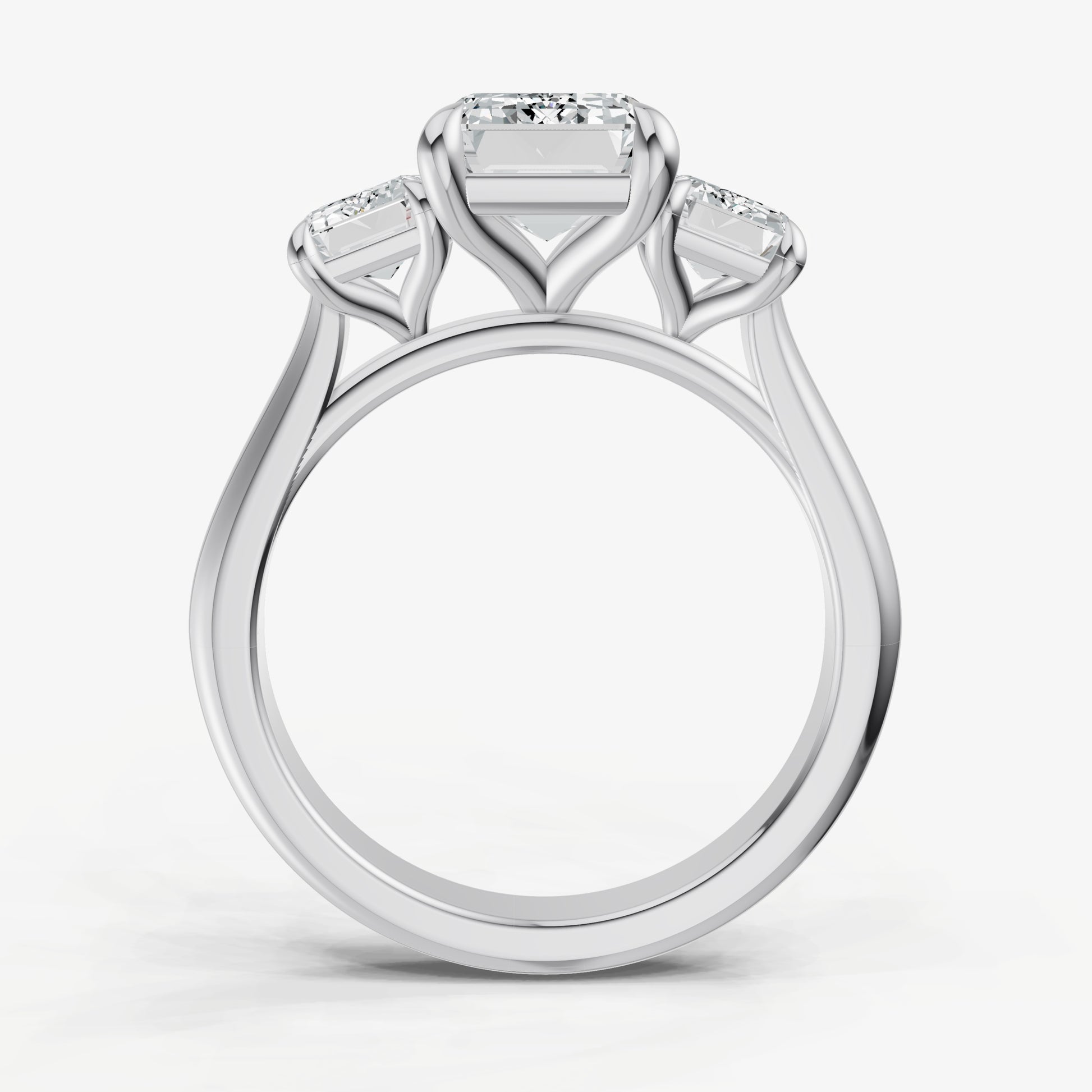 Emerald Trilogy Diamond Engagement Ring with 0.50ct Side Stones