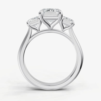 Emerald Trilogy Diamond Engagement Ring with 0.50ct Side Stones