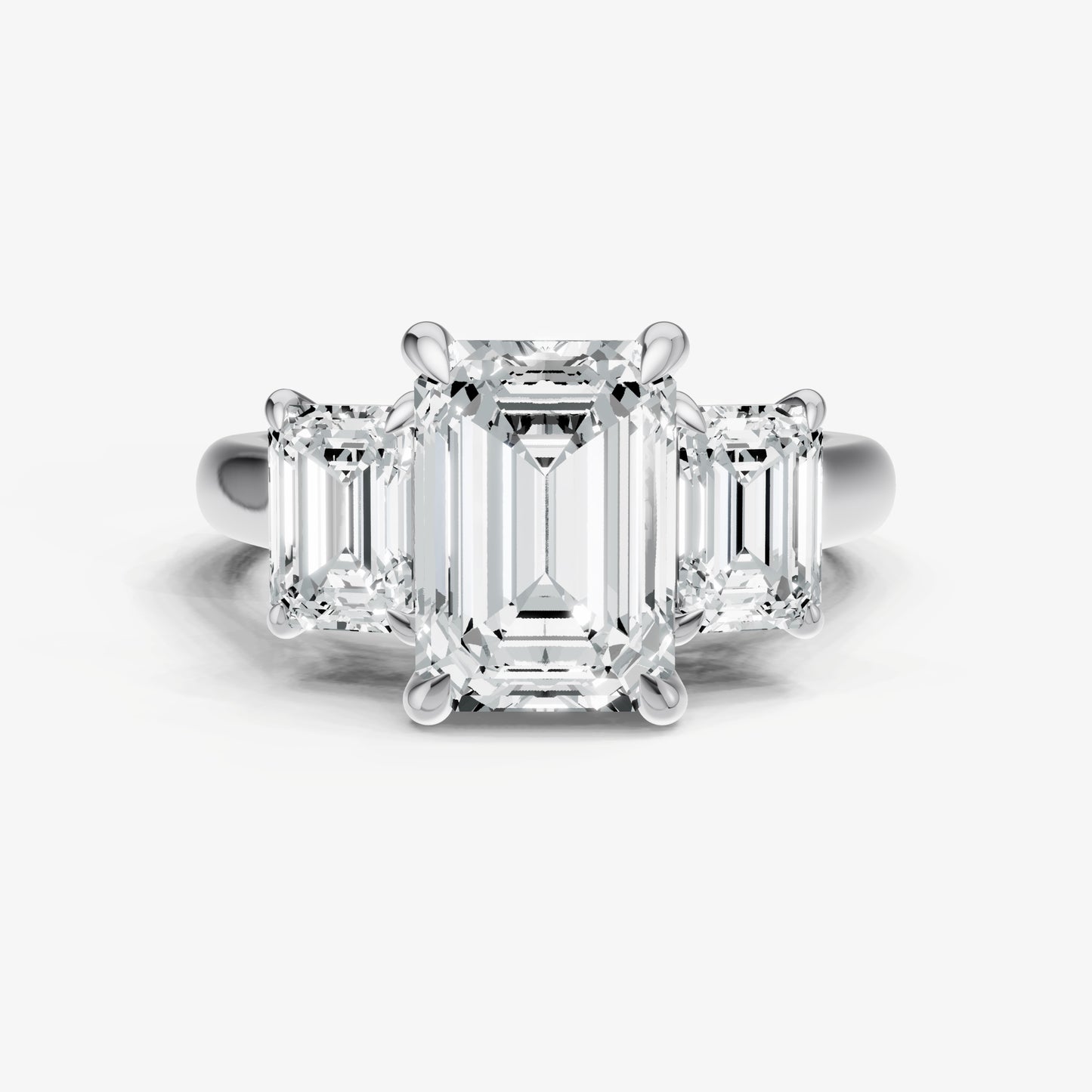 Emerald Trilogy Diamond Engagement Ring with 0.50ct Side Stones