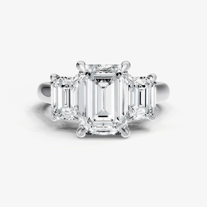 Emerald Trilogy Diamond Engagement Ring with 0.50ct Side Stones