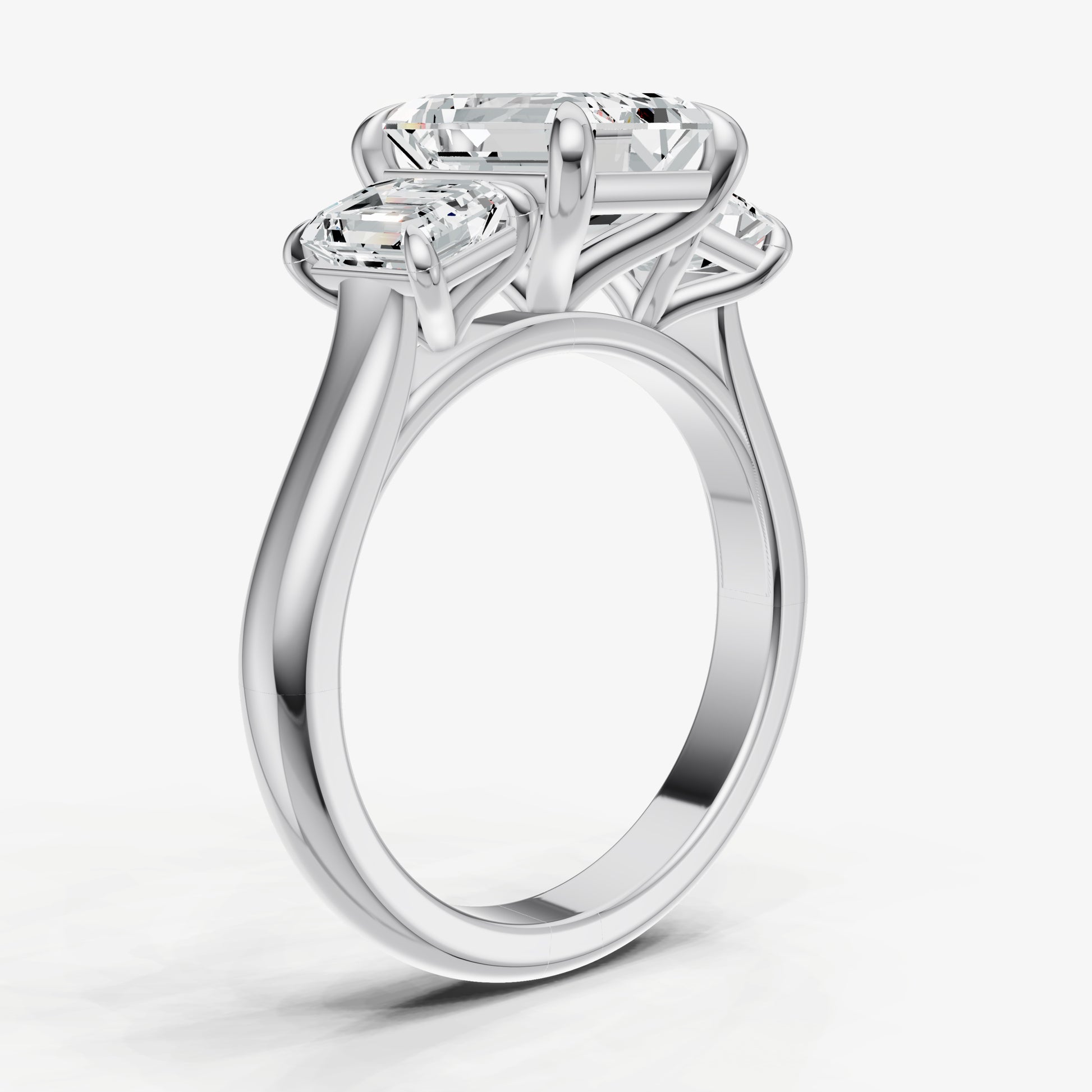 Emerald Trilogy Diamond Engagement Ring with 0.50ct Side Stones