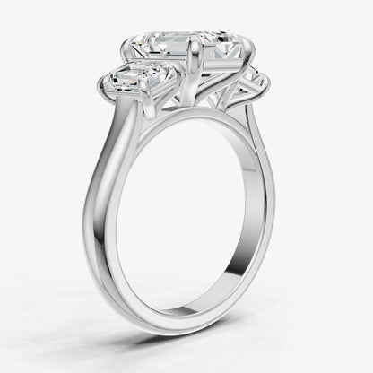 Emerald Trilogy Diamond Engagement Ring with 0.50ct Side Stones