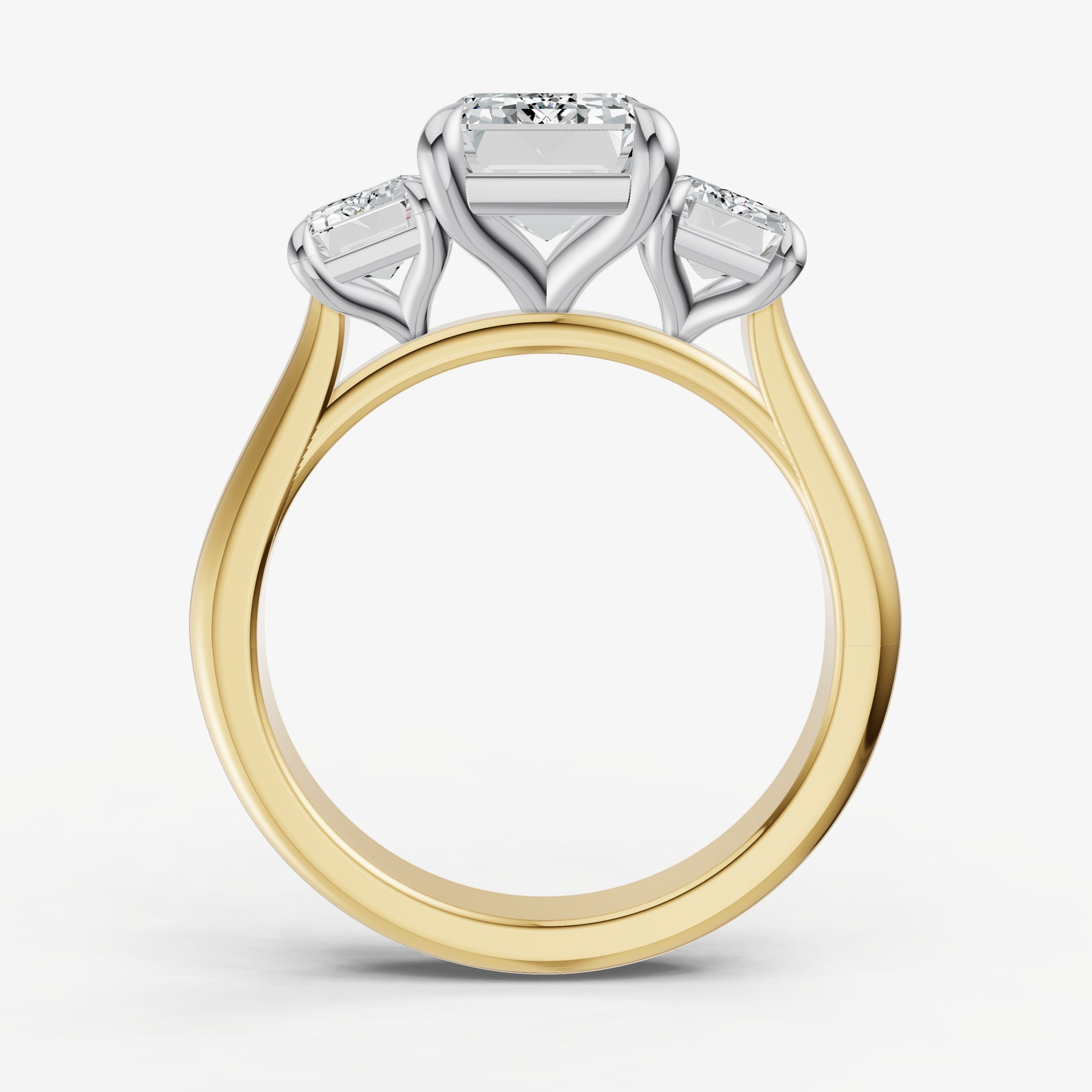 Emerald Trilogy Diamond Engagement Ring with 0.50ct Side Stones