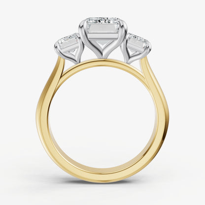 Emerald Trilogy Diamond Engagement Ring with 0.50ct Side Stones