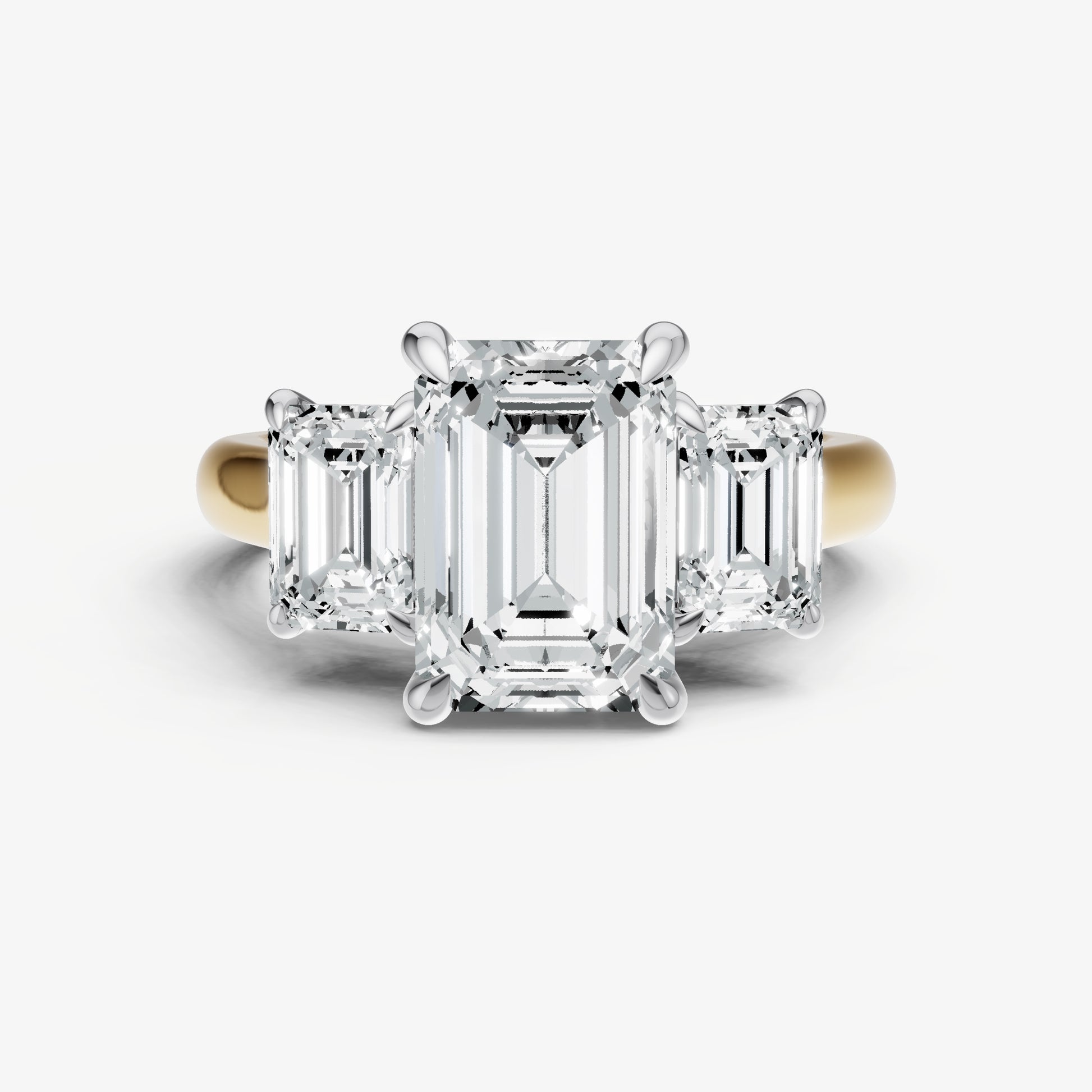 Emerald Trilogy Diamond Engagement Ring with 0.50ct Side Stones