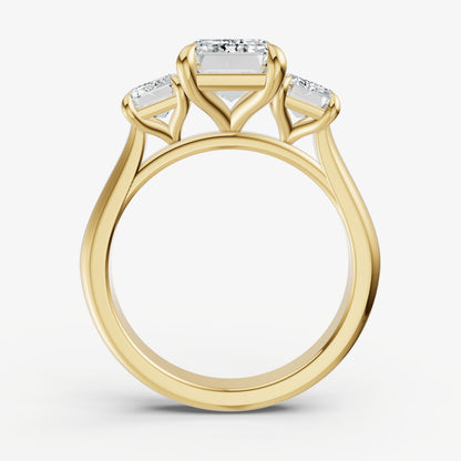 Emerald Trilogy Diamond Engagement Ring with 0.50ct Side Stones