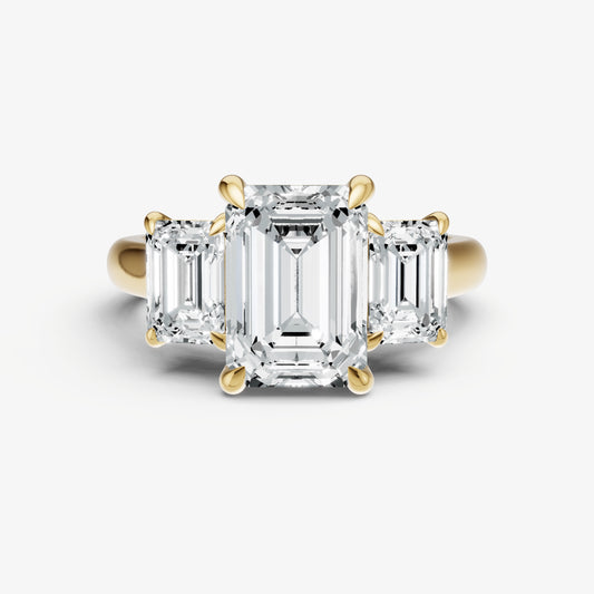 Emerald Trilogy Diamond Engagement Ring with 0.50ct Side Stones
