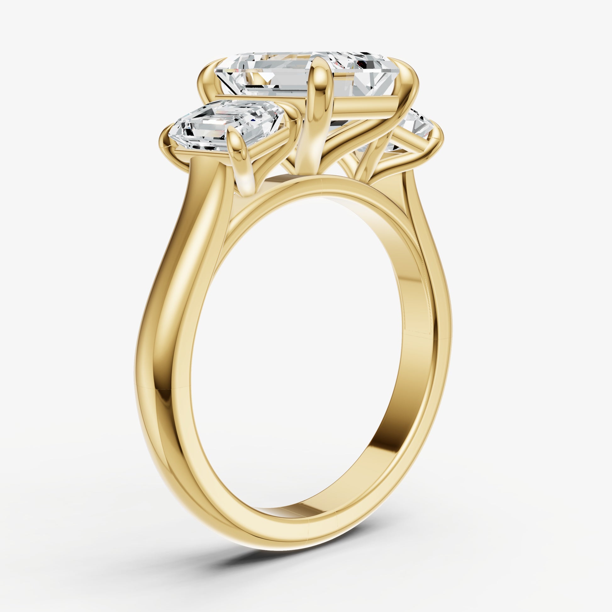 Emerald Trilogy Diamond Engagement Ring with 0.50ct Side Stones