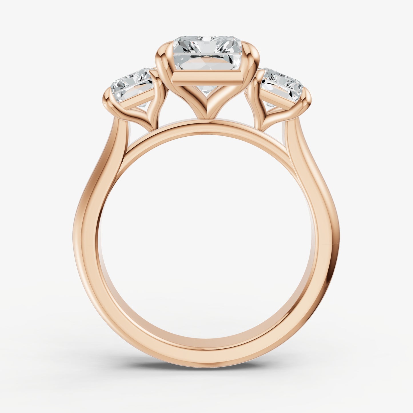 Radiant Trilogy Diamond Engagement Ring with 0.50ct Side Stones