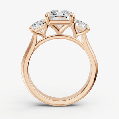Radiant Trilogy Diamond Engagement Ring with 0.50ct Side Stones