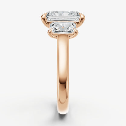 Radiant Trilogy Diamond Engagement Ring with 0.50ct Side Stones