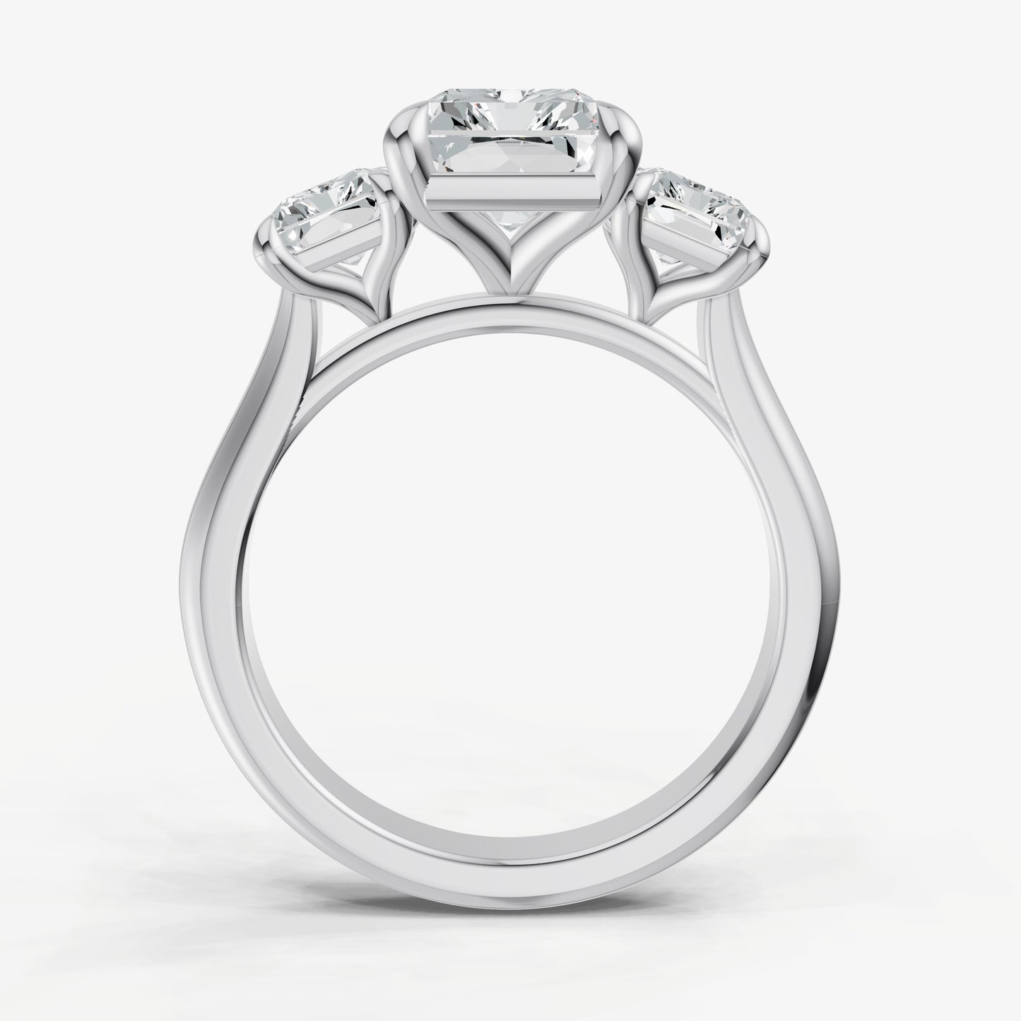 Radiant Trilogy Diamond Engagement Ring with 0.50ct Side Stones