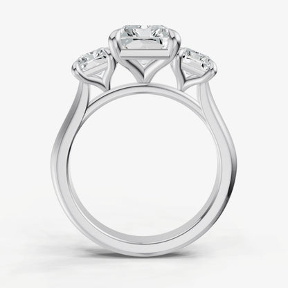 Radiant Trilogy Diamond Engagement Ring with 0.50ct Side Stones