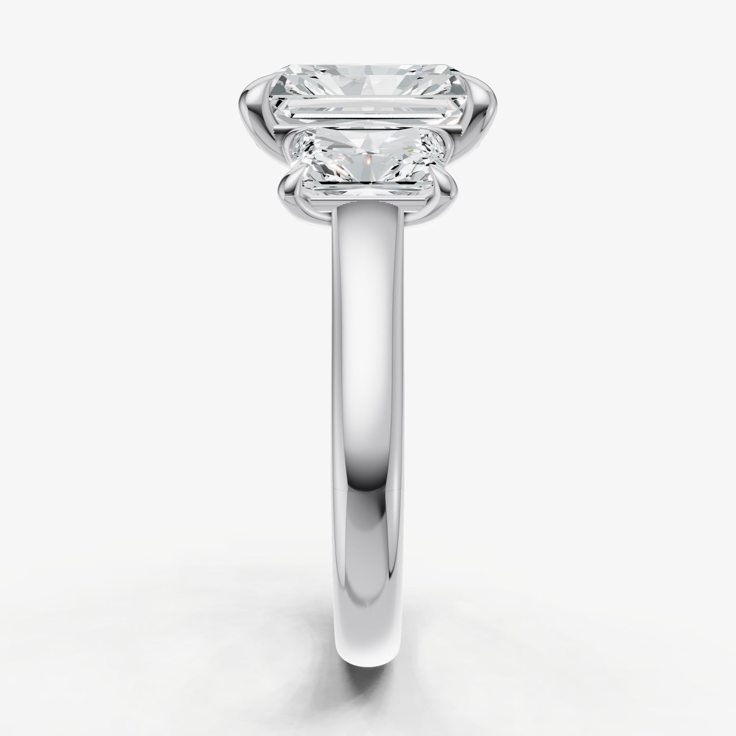 Radiant Trilogy Diamond Engagement Ring with 0.50ct Side Stones