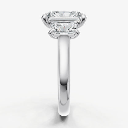 Radiant Trilogy Diamond Engagement Ring with 0.50ct Side Stones
