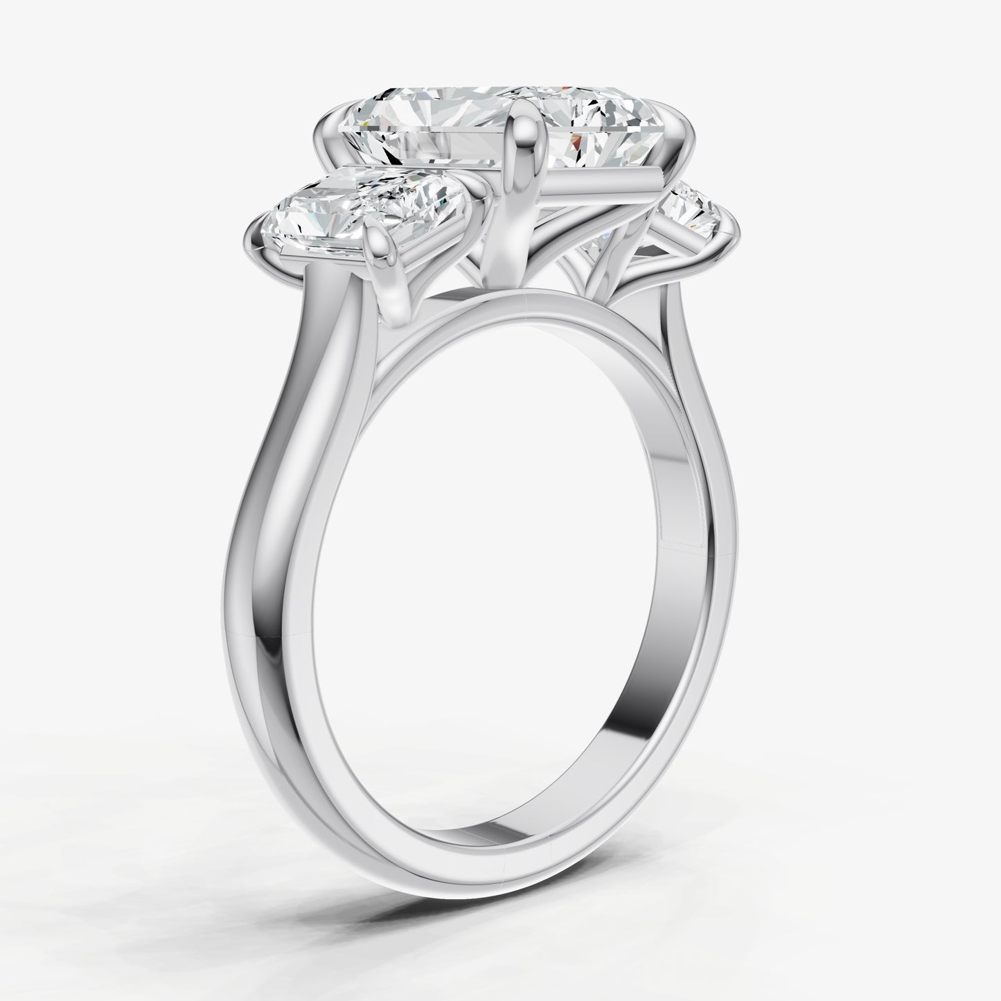 Radiant Trilogy Diamond Engagement Ring with 0.50ct Side Stones