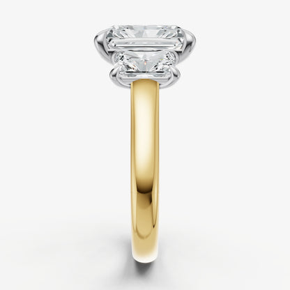 Radiant Trilogy Diamond Engagement Ring with 0.50ct Side Stones
