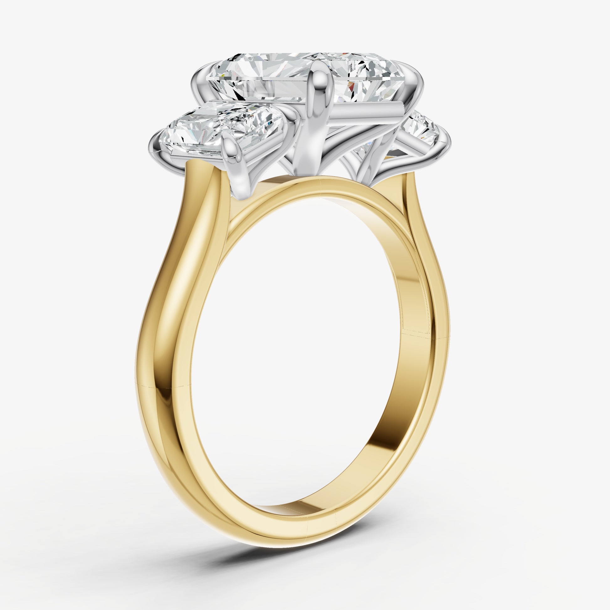 Radiant Trilogy Diamond Engagement Ring with 0.50ct Side Stones