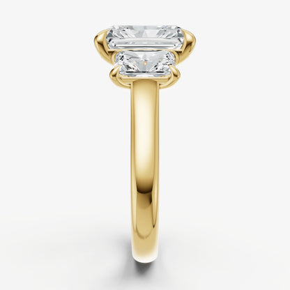 Radiant Trilogy Diamond Engagement Ring with 0.50ct Side Stones
