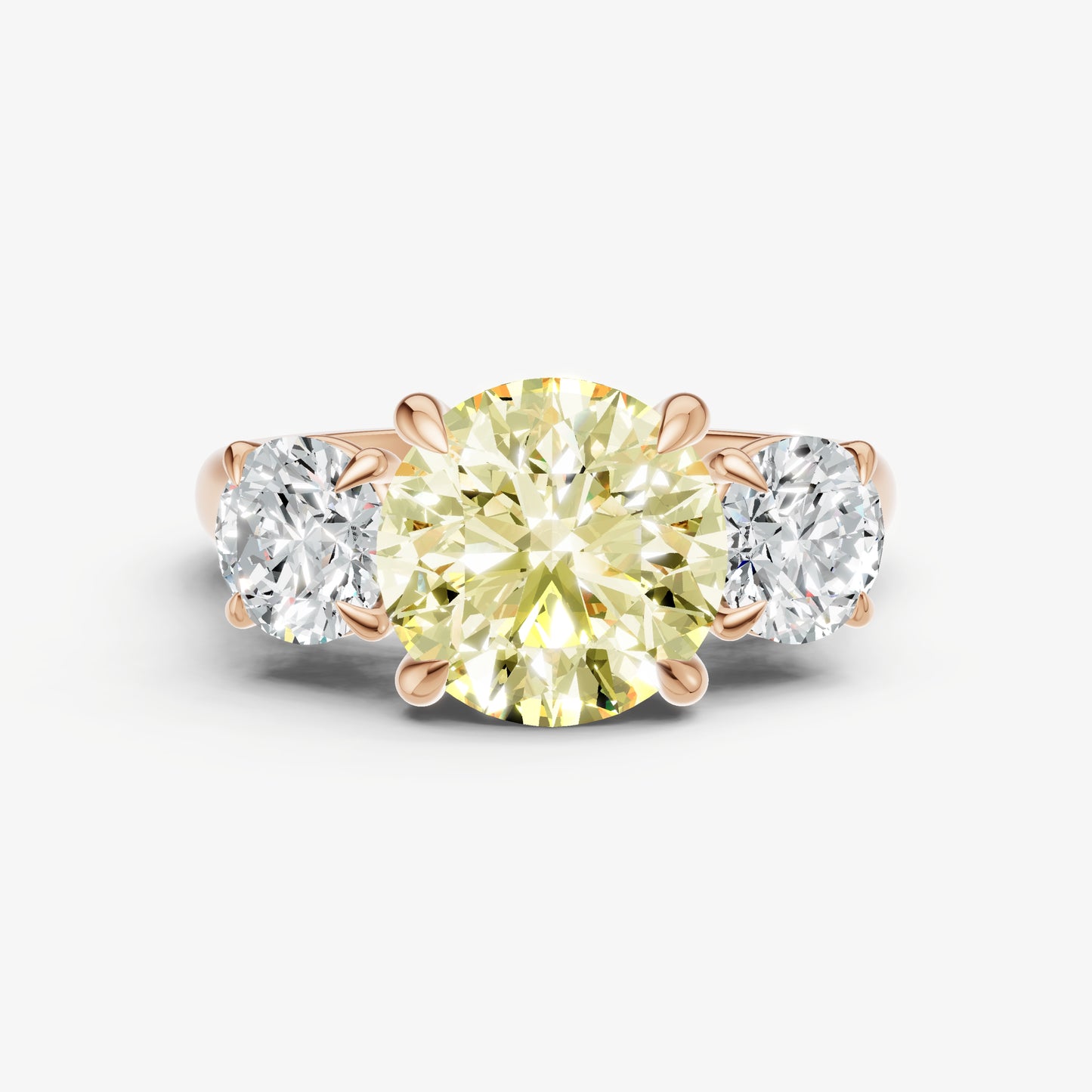 Yellow Diamond Round Trilogy Gemstone Engagement Ring with 0.50ct Side Stones