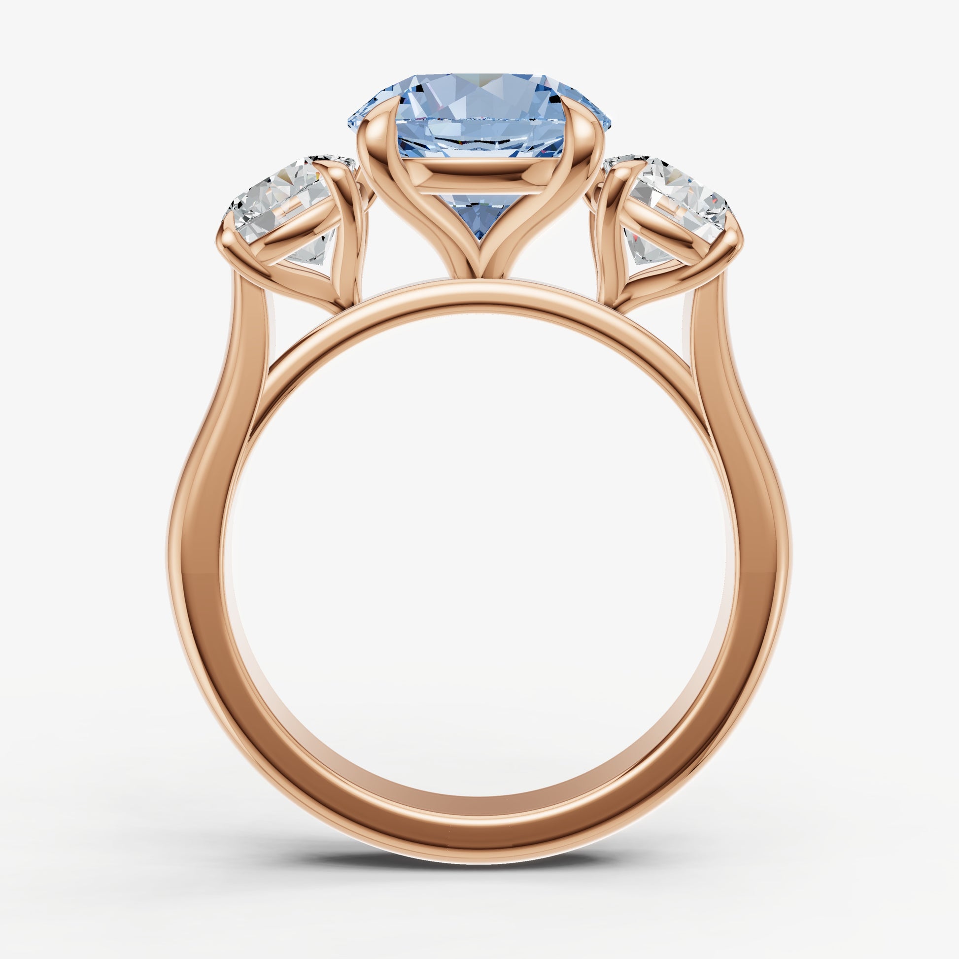 Aquamarine Round Trilogy Gemstone Engagement Ring with 0.50ct Side Stones