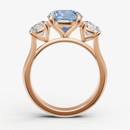 Aquamarine Round Trilogy Gemstone Engagement Ring with 0.50ct Side Stones