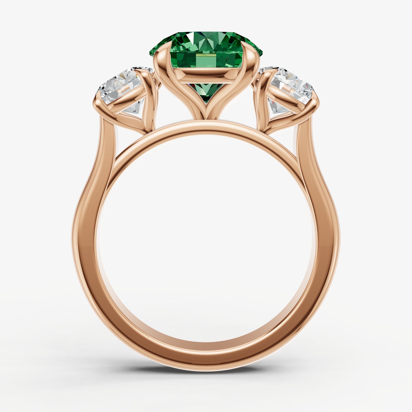 Emerald Round Trilogy Gemstone Engagement Ring with 0.50ct Side Stones
