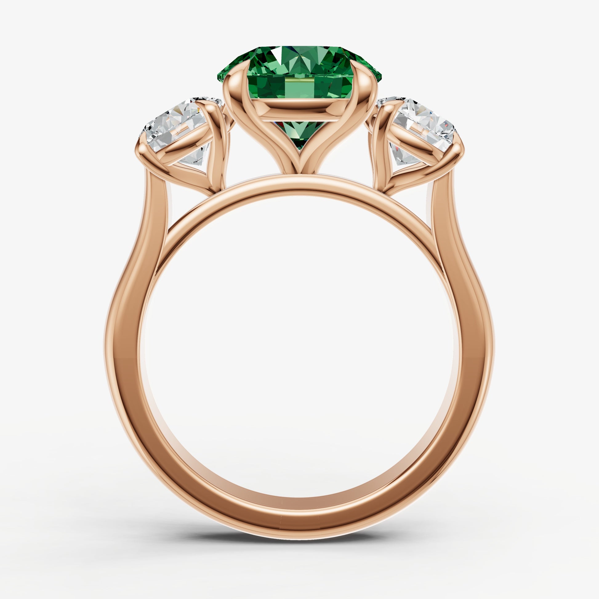 Emerald Round Trilogy Gemstone Engagement Ring with 0.50ct Side Stones