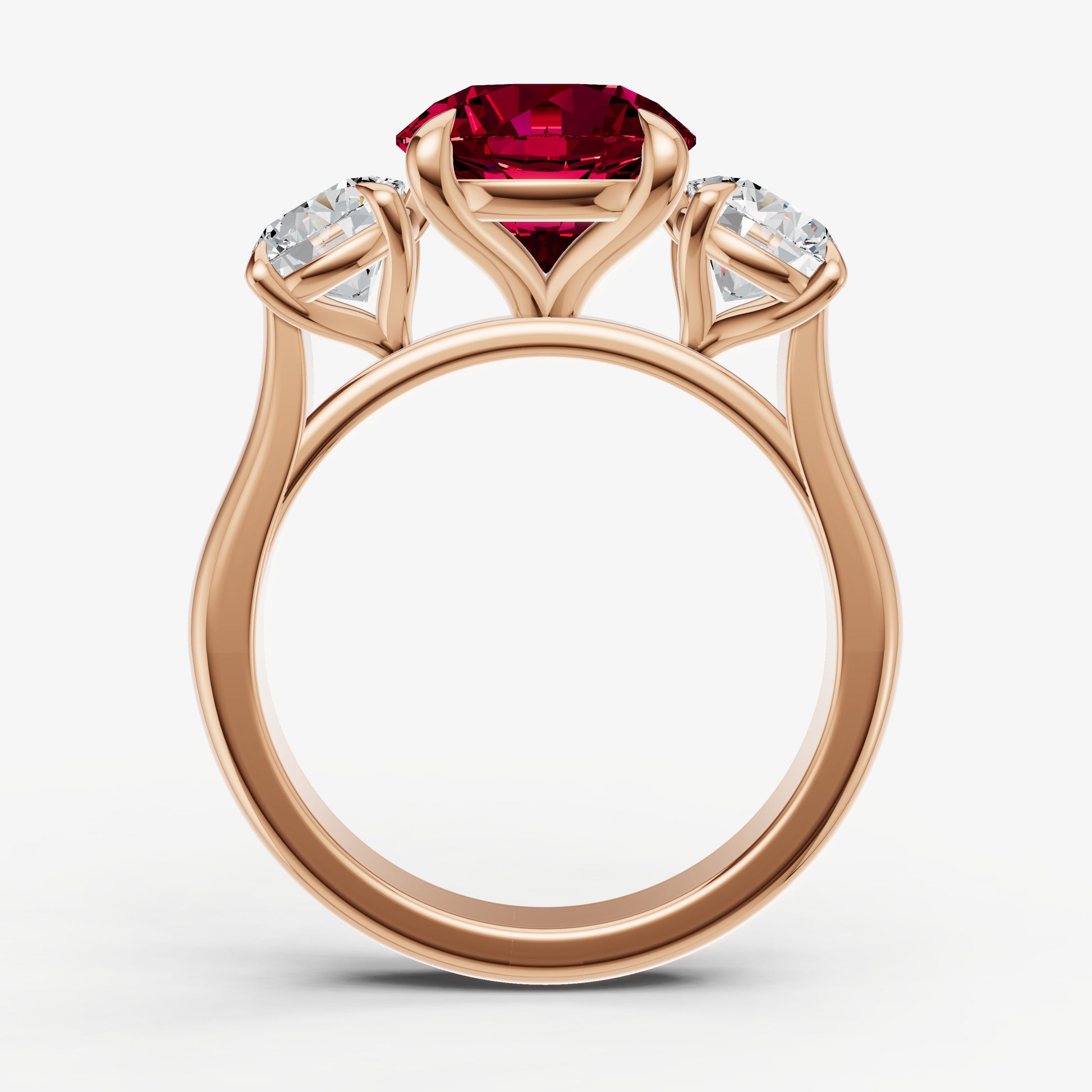 Ruby Round Trilogy Gemstone Engagement Ring with 0.50ct Side Stones