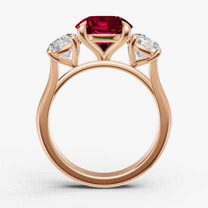 Ruby Round Trilogy Gemstone Engagement Ring with 0.50ct Side Stones