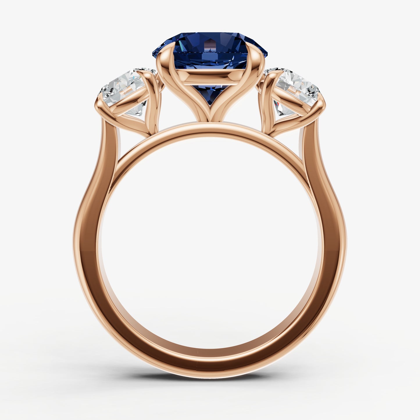 Blue sapphire Round Trilogy Gemstone Engagement Ring with 0.50ct Side Stones