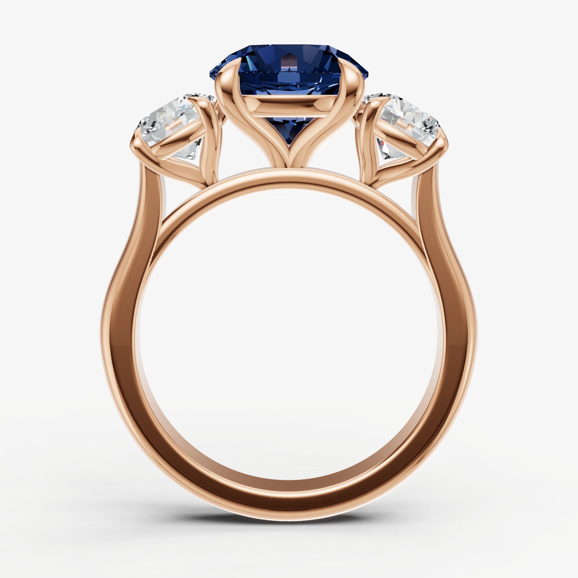 Blue sapphire Round Trilogy Gemstone Engagement Ring with 0.50ct Side Stones
