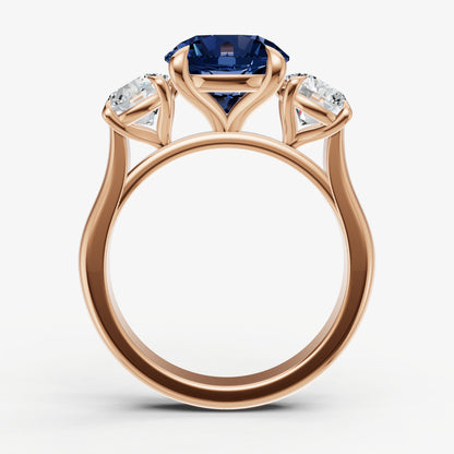Blue sapphire Round Trilogy Gemstone Engagement Ring with 0.50ct Side Stones