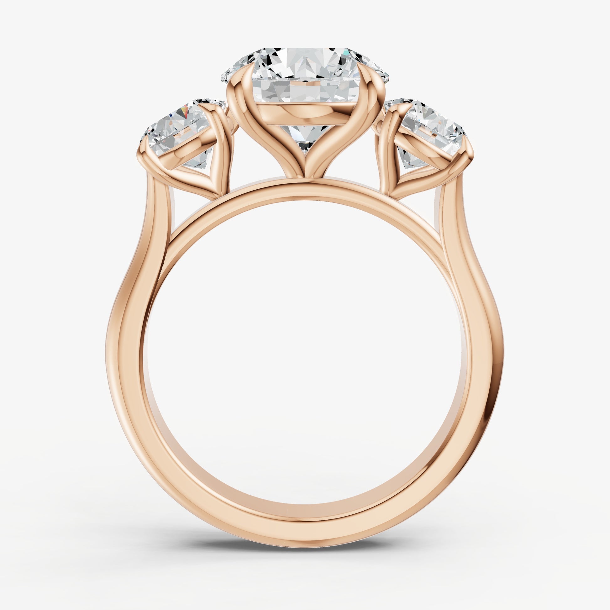 Round Trilogy Diamond Engagement Ring with 0.50ct Side Stones