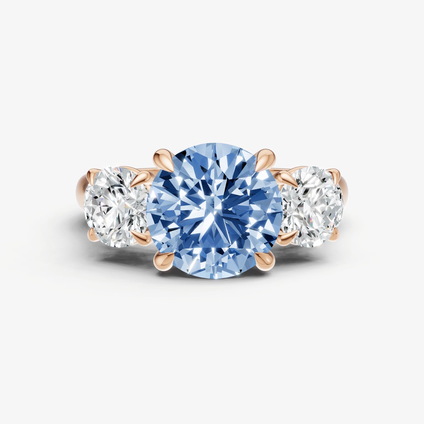 Aquamarine Round Trilogy Gemstone Engagement Ring with 0.50ct Side Stones