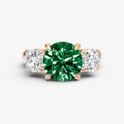 Emerald Round Trilogy Gemstone Engagement Ring with 0.50ct Side Stones