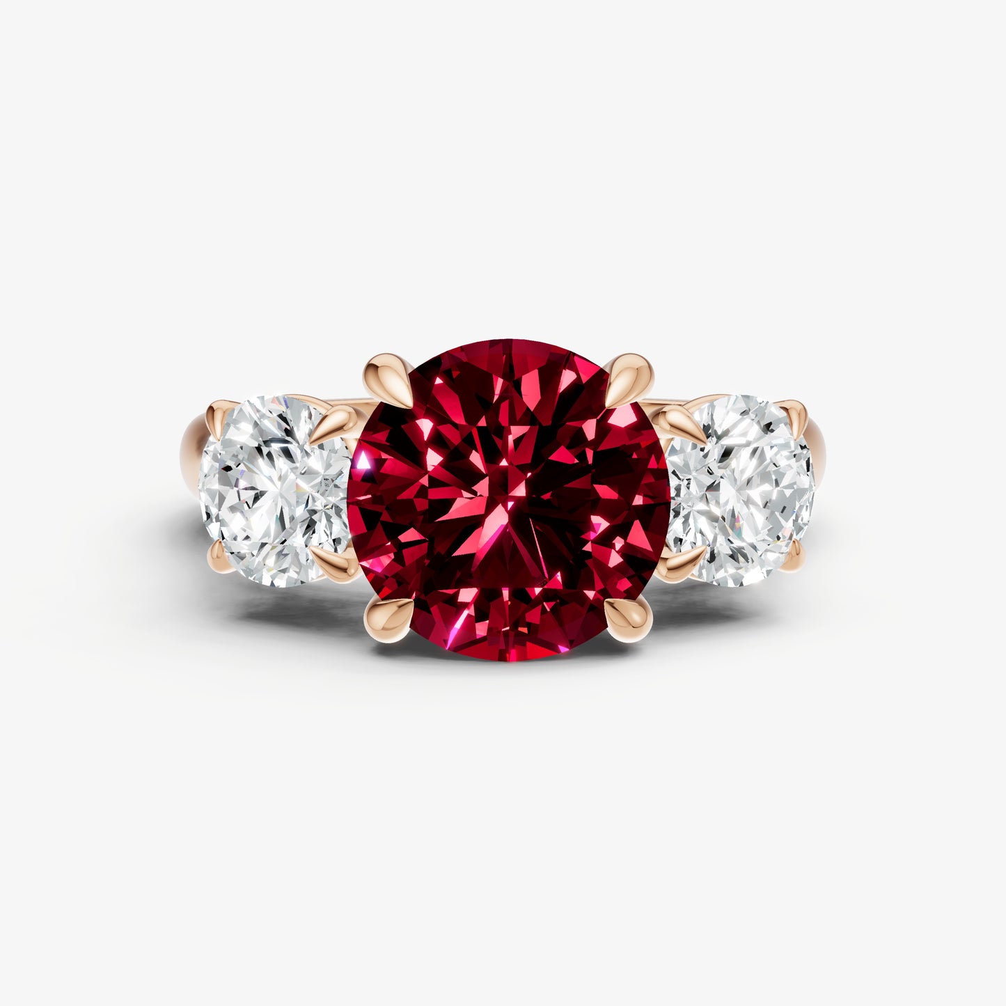 Ruby Round Trilogy Gemstone Engagement Ring with 0.50ct Side Stones