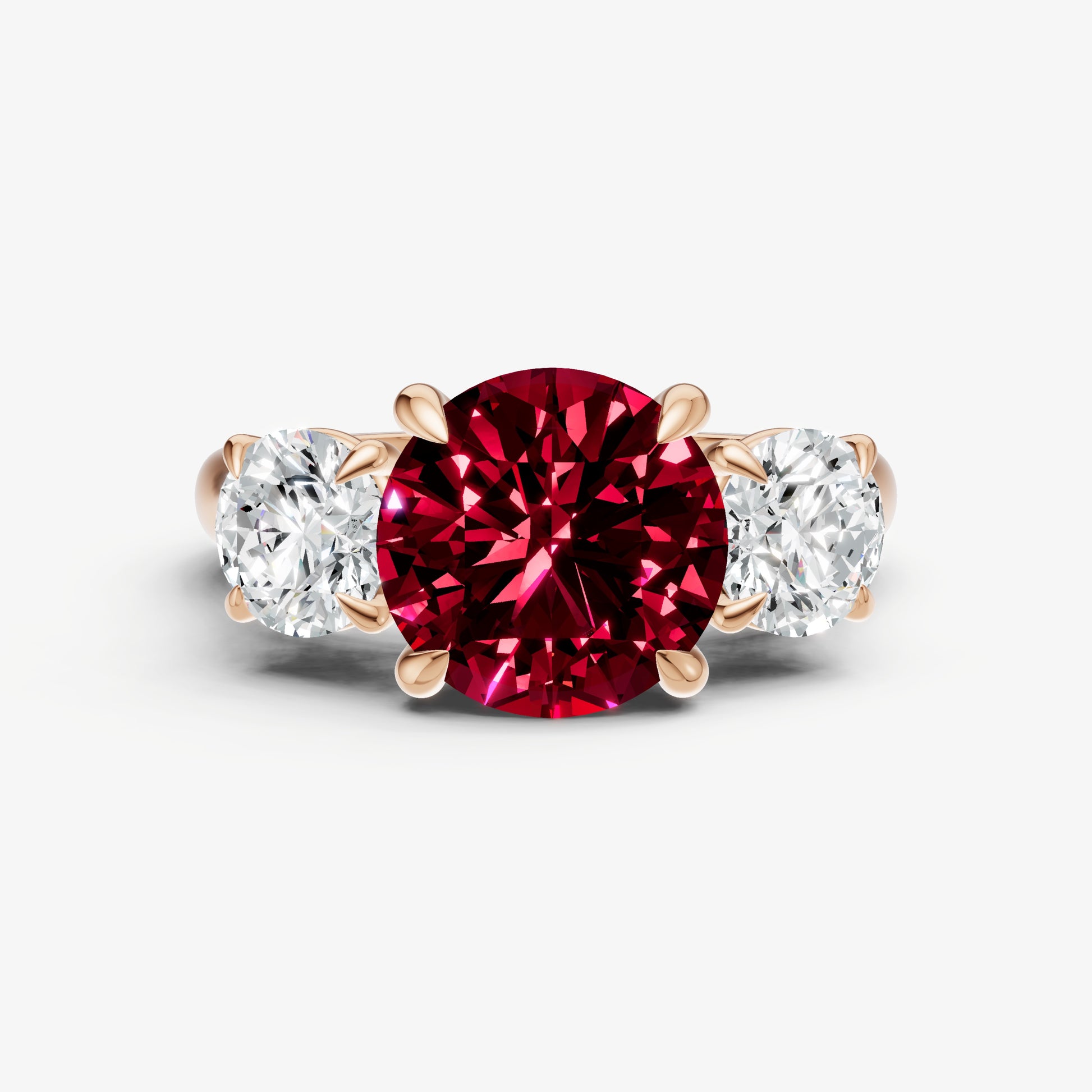 Ruby Round Trilogy Gemstone Engagement Ring with 0.50ct Side Stones