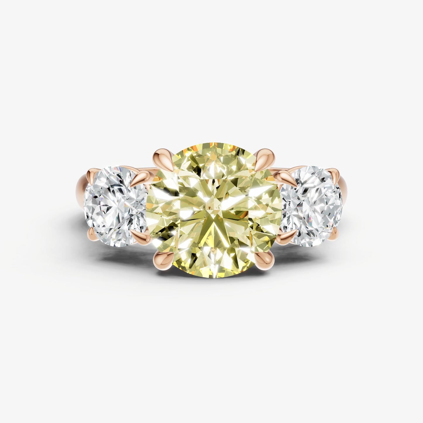 Yellow Diamond Round Trilogy Gemstone Engagement Ring with 0.50ct Side Stones