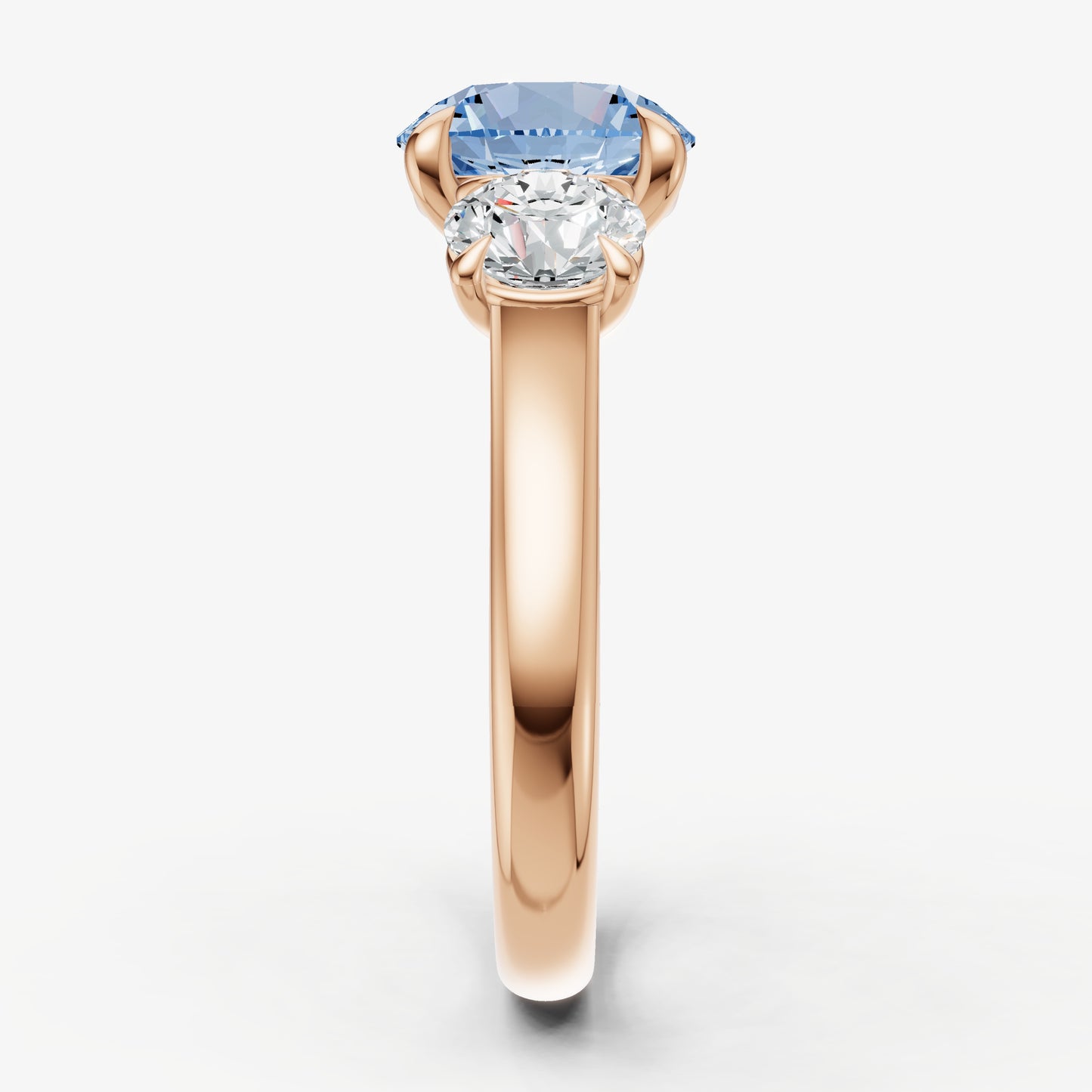 Aquamarine Round Trilogy Gemstone Engagement Ring with 0.50ct Side Stones