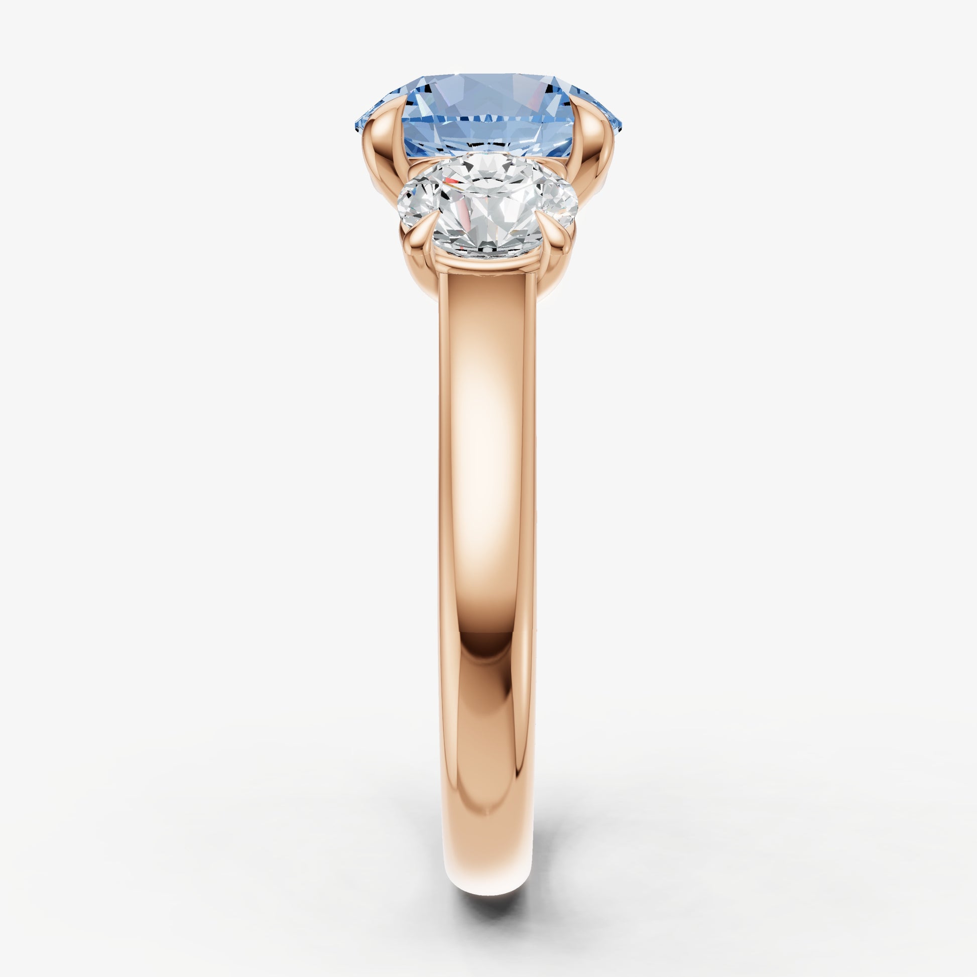 Aquamarine Round Trilogy Gemstone Engagement Ring with 0.50ct Side Stones