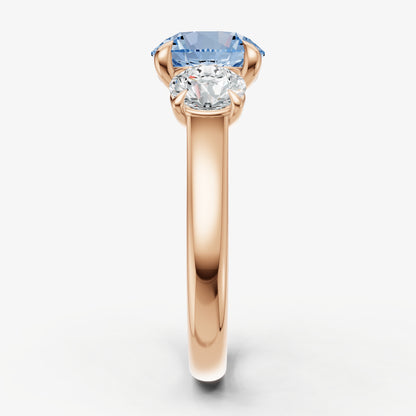 Aquamarine Round Trilogy Gemstone Engagement Ring with 0.50ct Side Stones