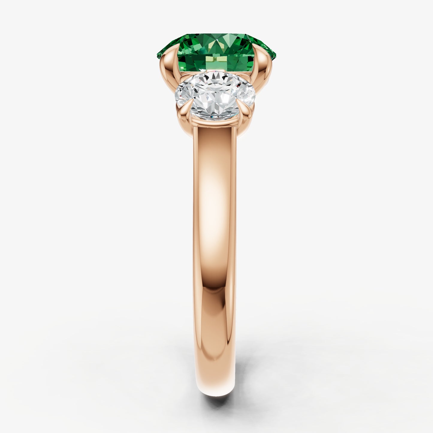 Emerald Round Trilogy Gemstone Engagement Ring with 0.50ct Side Stones