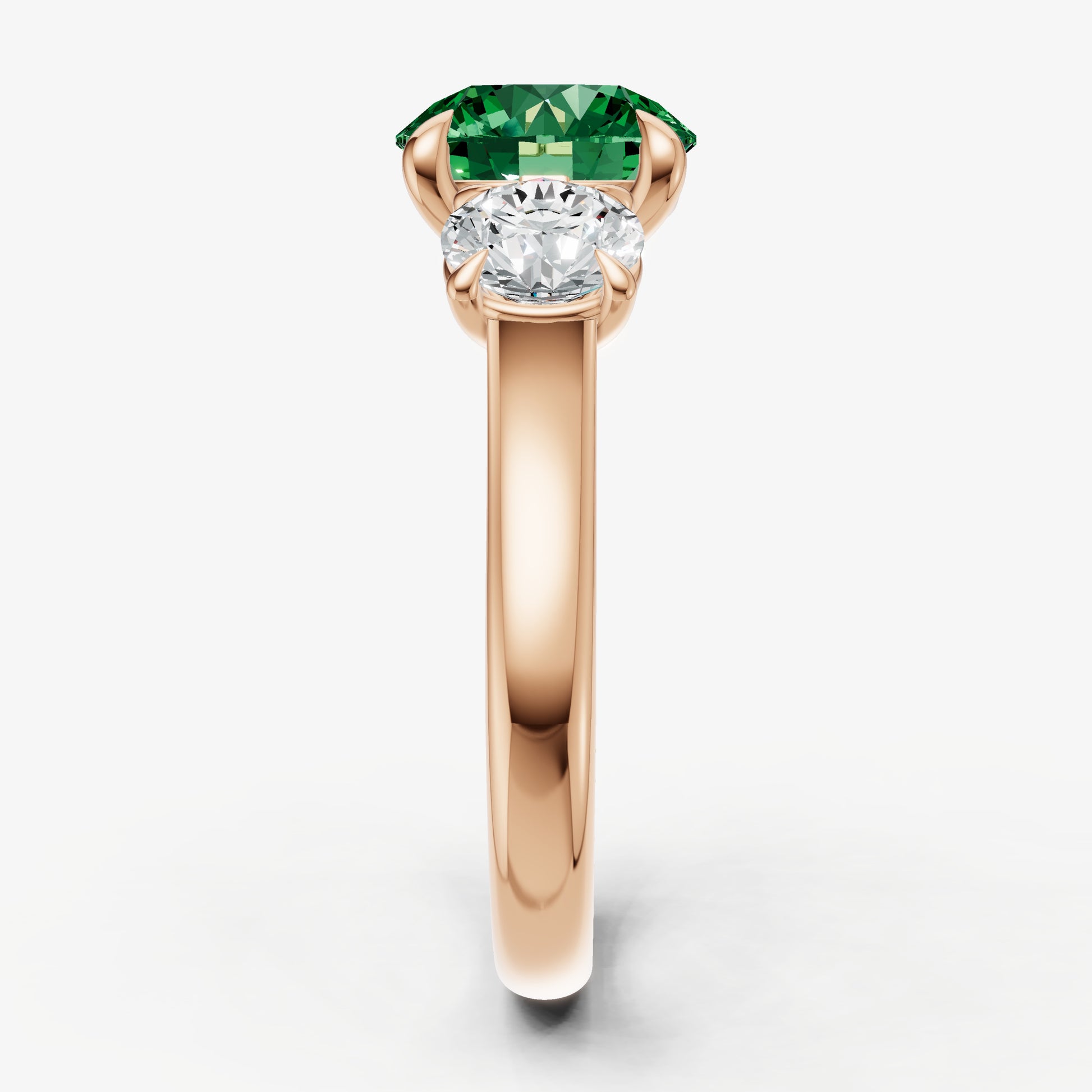 Emerald Round Trilogy Gemstone Engagement Ring with 0.50ct Side Stones